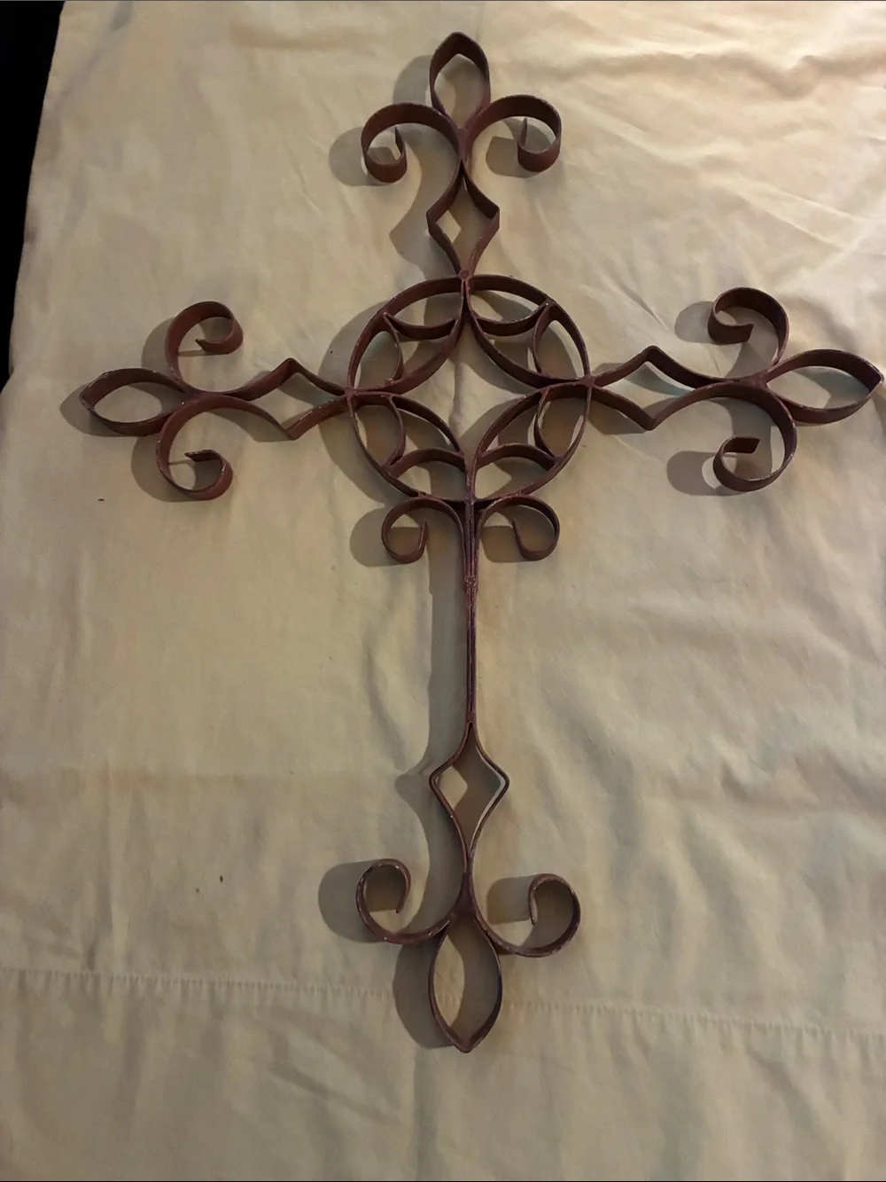 Rust Red Scrollwork Metal Wall Cross - Unbranded